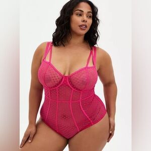 Torrid Pink Dot Mesh Cut Out Underwire Bodysuit | Size 2 | EUC